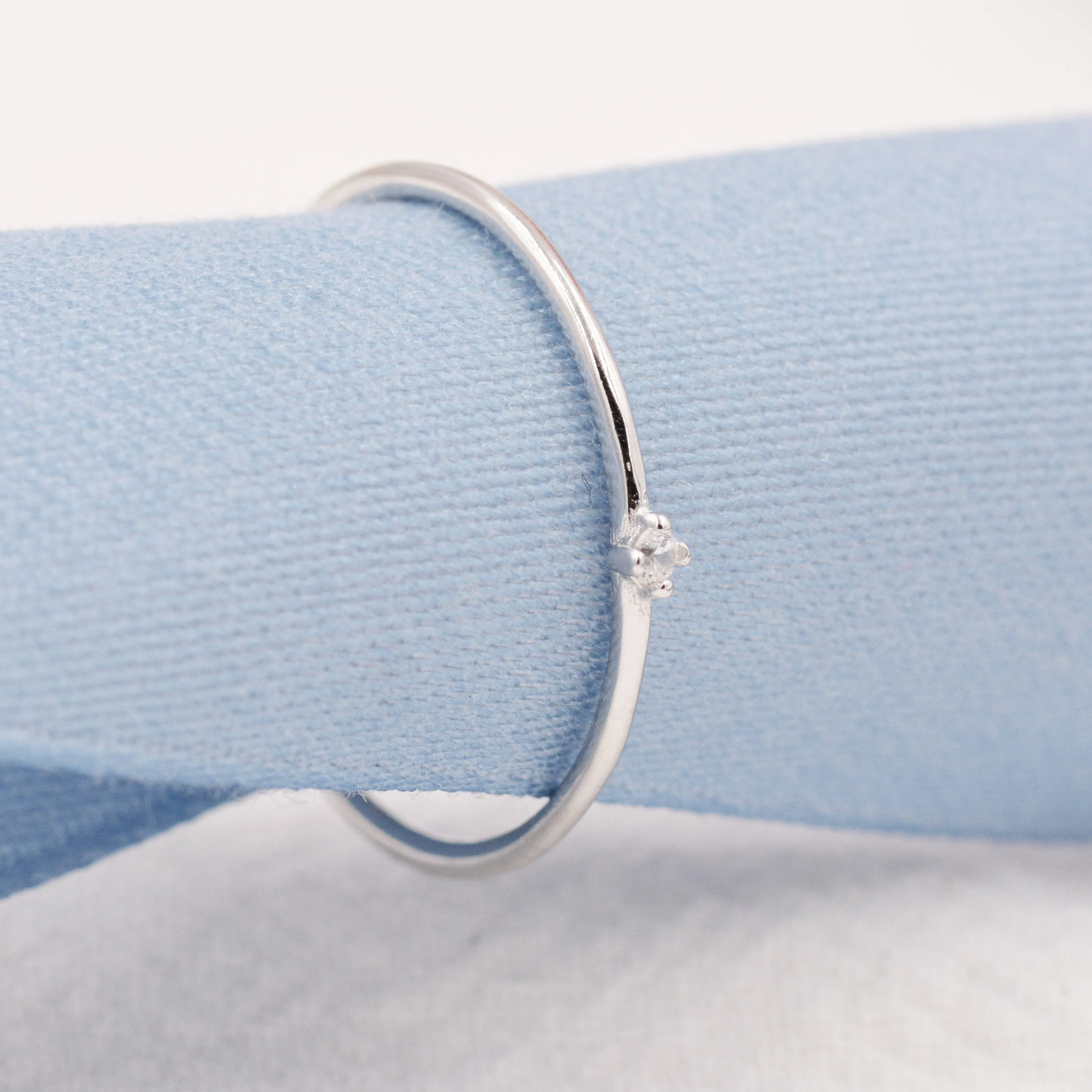 Extra Fine Single CZ Ring in Sterling Silver, Extra Skinny Stacking Rings,  US 4 5 6 7 Sized Delicate Rings,