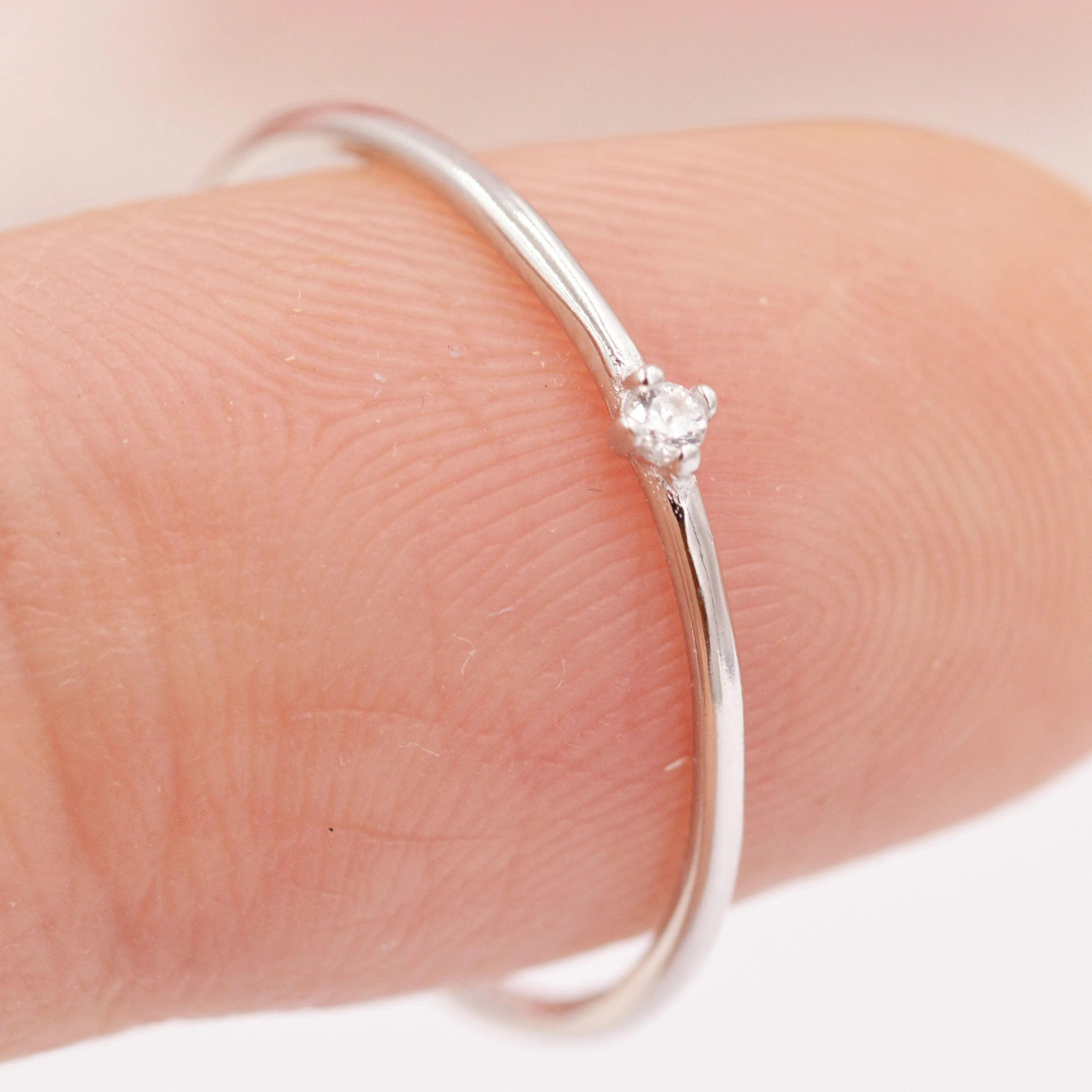 Extra Fine Single CZ Ring in Sterling Silver, Extra Skinny Stacking Rings,  US 4 5 6 7 Sized Delicate Rings,