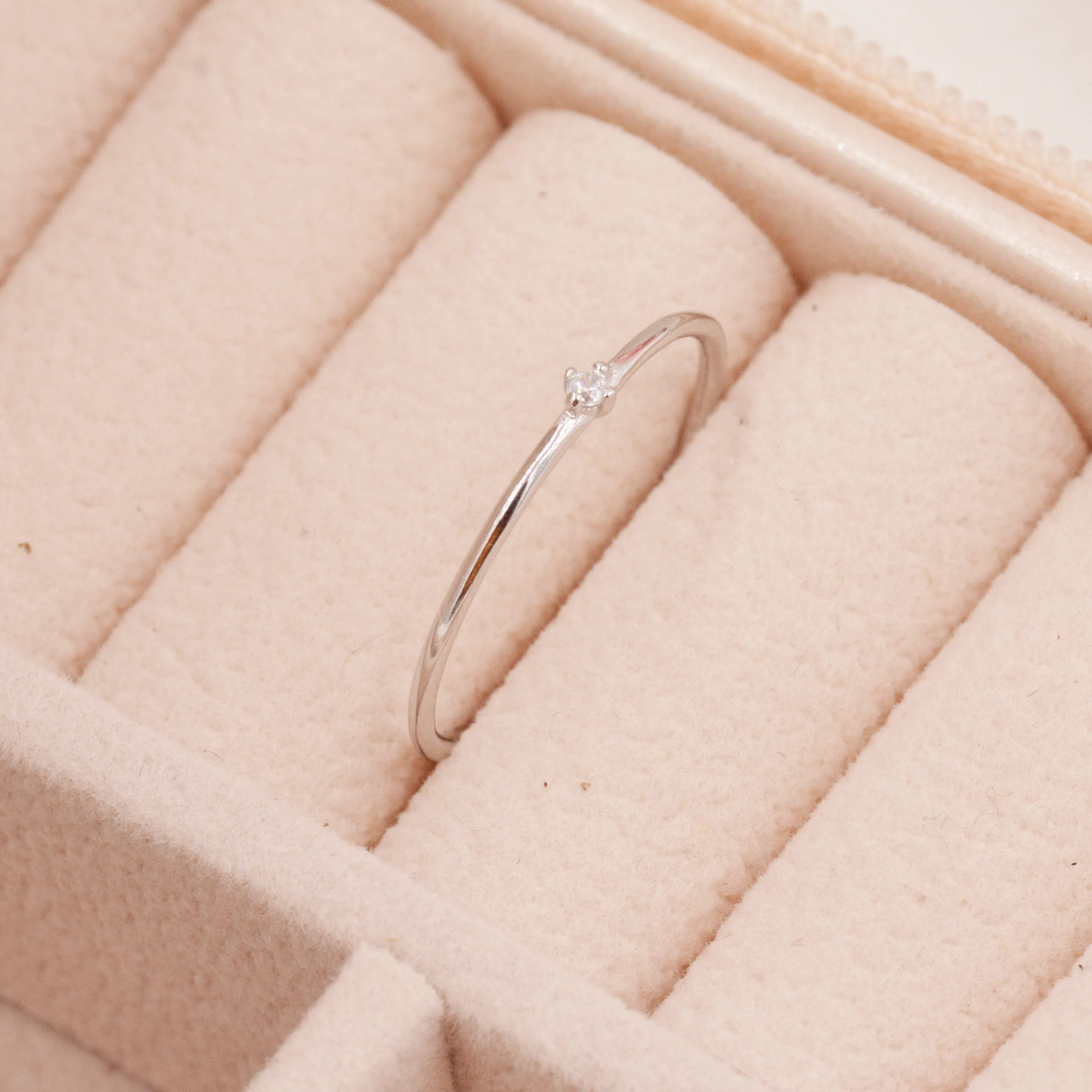 Extra Fine Single CZ Ring in Sterling Silver, Extra Skinny Stacking Rings,  US 4 5 6 7 Sized Delicate Rings,