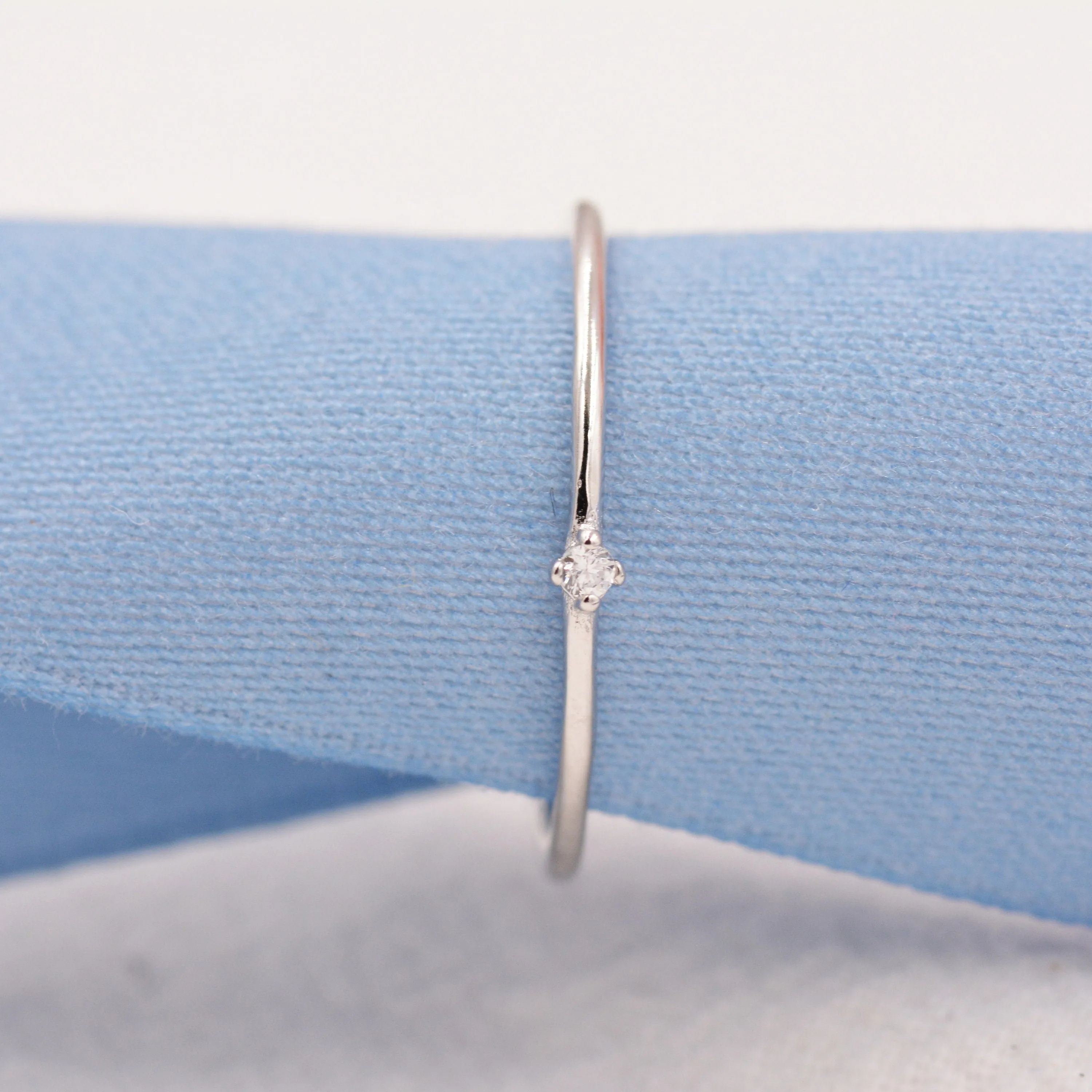 Extra Fine Single CZ Ring in Sterling Silver, Extra Skinny Stacking Rings,  US 4 5 6 7 Sized Delicate Rings,