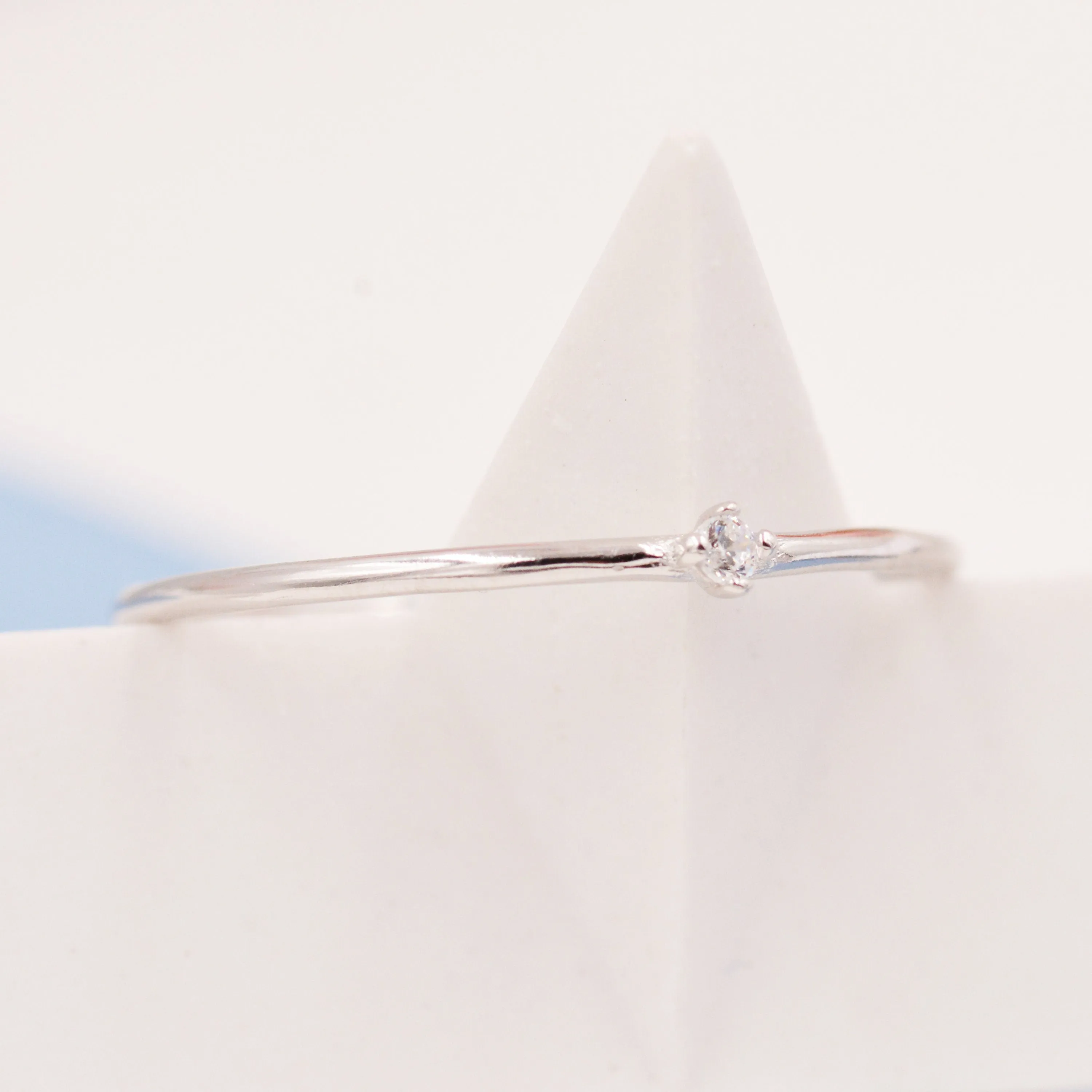 Extra Fine Single CZ Ring in Sterling Silver, Extra Skinny Stacking Rings,  US 4 5 6 7 Sized Delicate Rings,