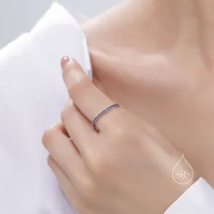 Extra Skinny Sapphire Blue CZ Pave Ring in Sterling Silver,  Silver or Gold, Eternity Ring, US 5 - 8