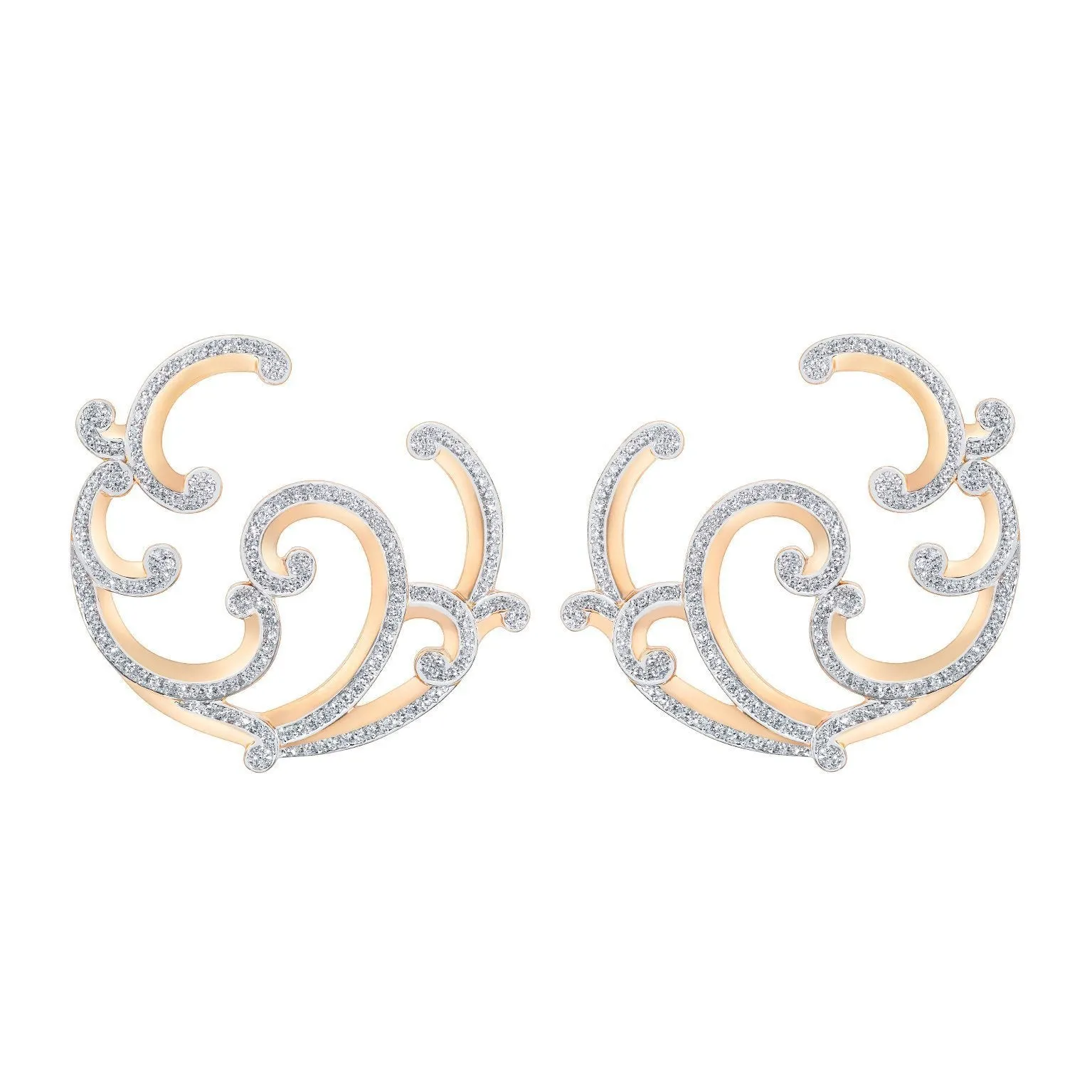 Faberge Rococo 18ct Rose Gold Pave Diamond Hoop Earrings
