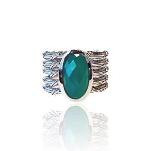 Fantasies 5 Row Cocktail Ring in sterling silver with green chalcedony