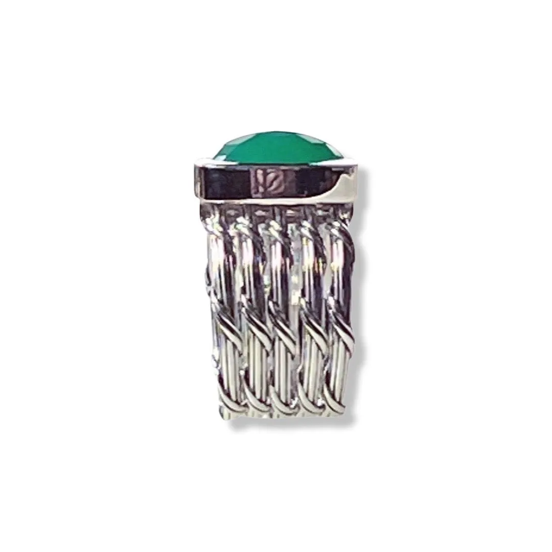 Fantasies 5 Row Cocktail Ring in sterling silver with green chalcedony
