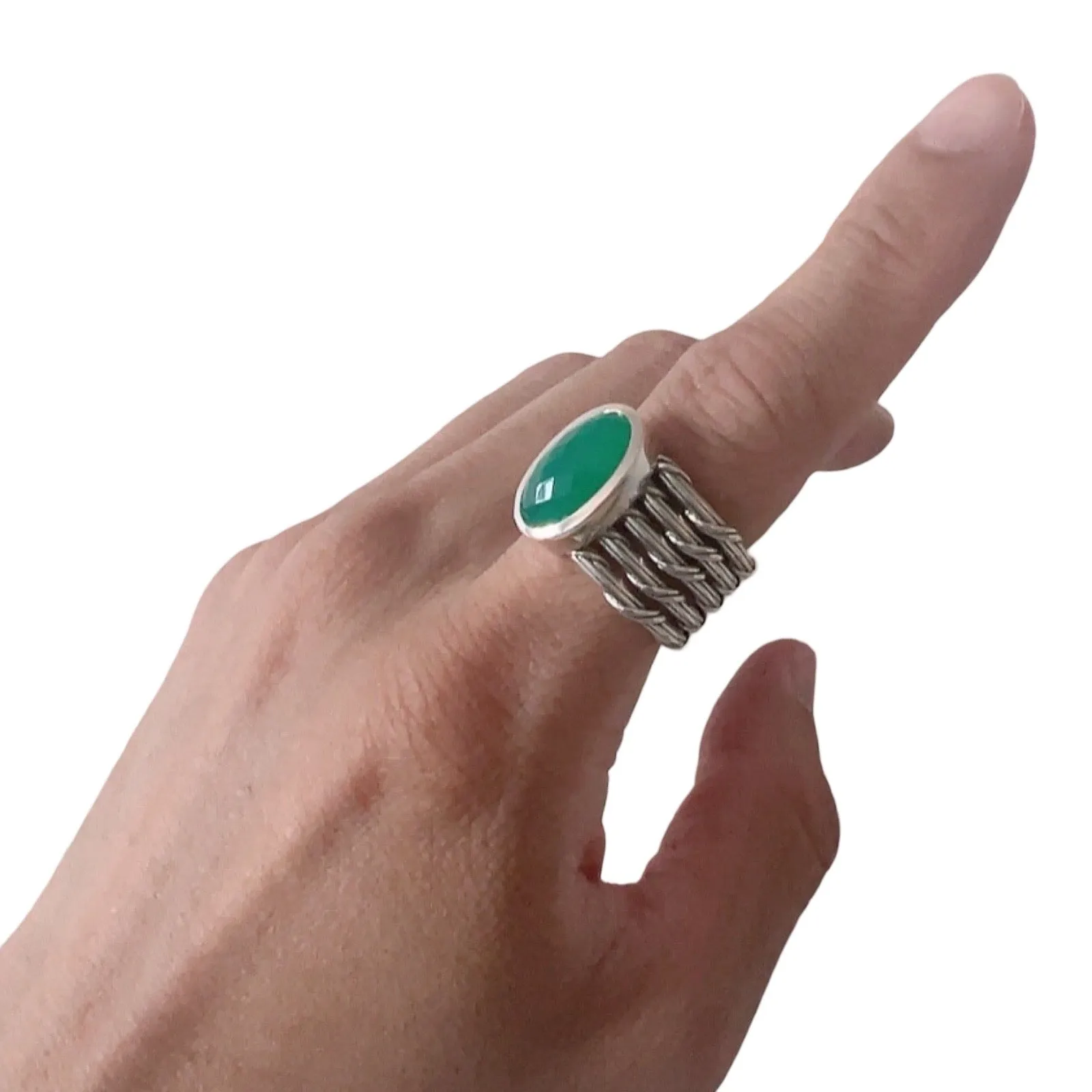 Fantasies 5 Row Cocktail Ring in sterling silver with green chalcedony