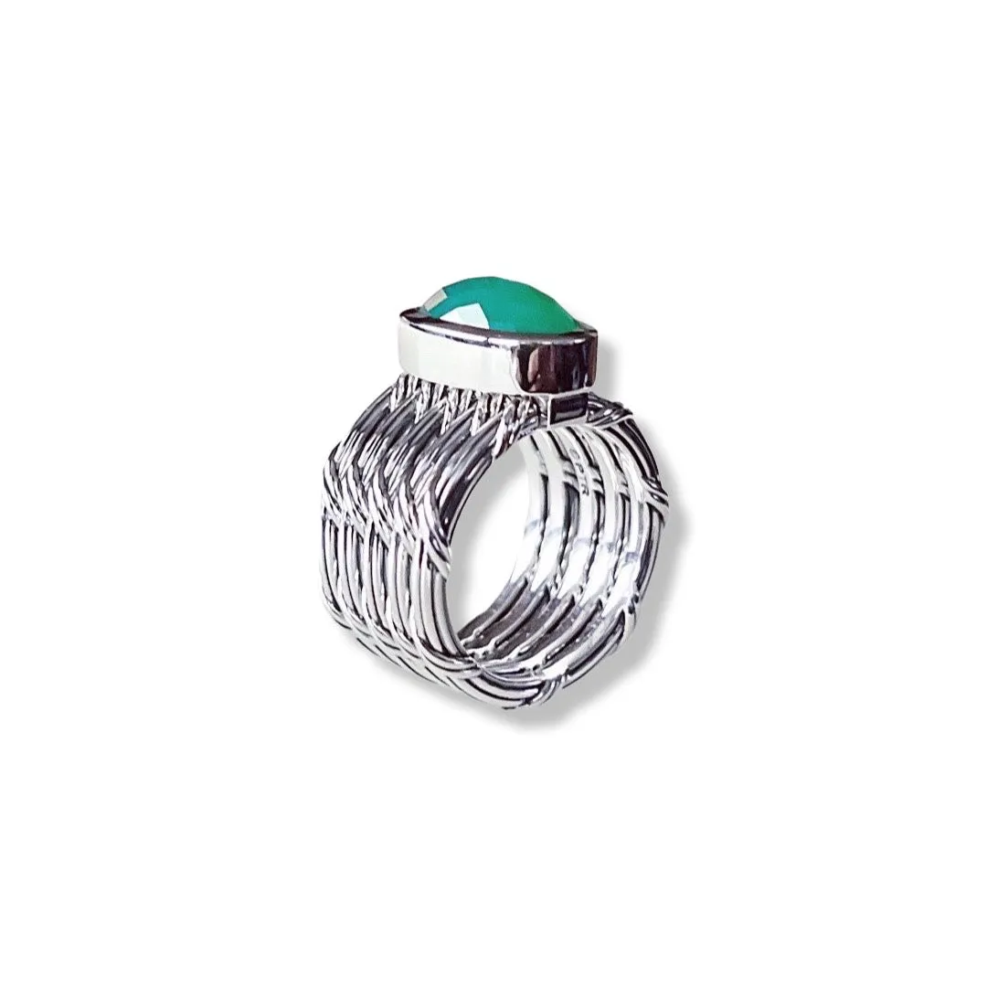 Fantasies 5 Row Cocktail Ring in sterling silver with green chalcedony