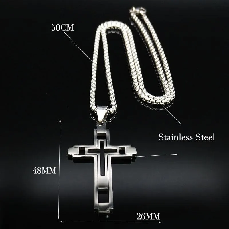 Fashion Cross Stainless Steel Statement Necklace for Men - Silver Colour Necklaces Pendants Jewellery
