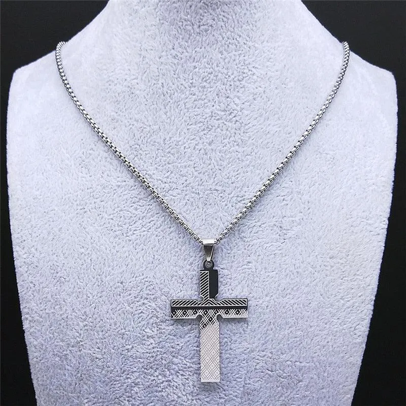 Fashion Cross Stainless Steel Statement Necklace for Men - Silver Colour Necklaces Pendants Jewellery