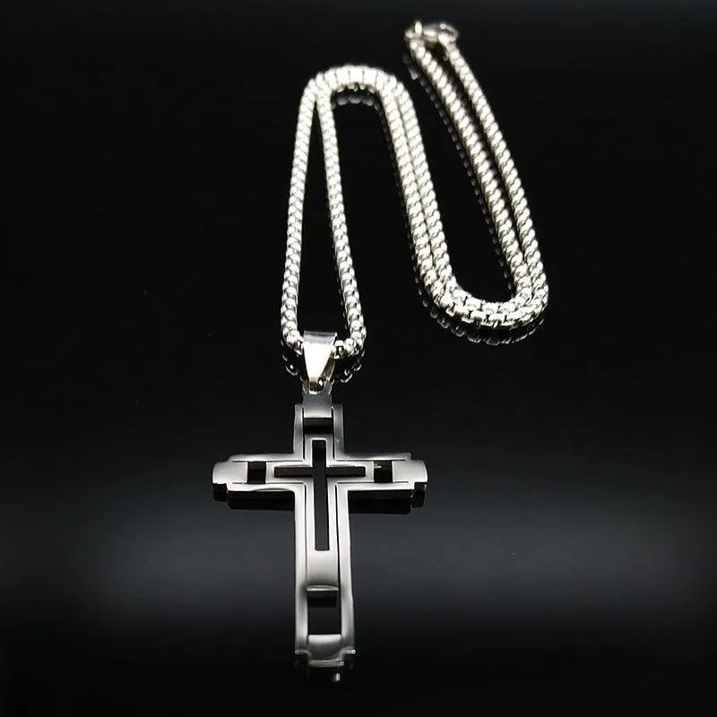 Fashion Cross Stainless Steel Statement Necklace for Men - Silver Colour Necklaces Pendants Jewellery