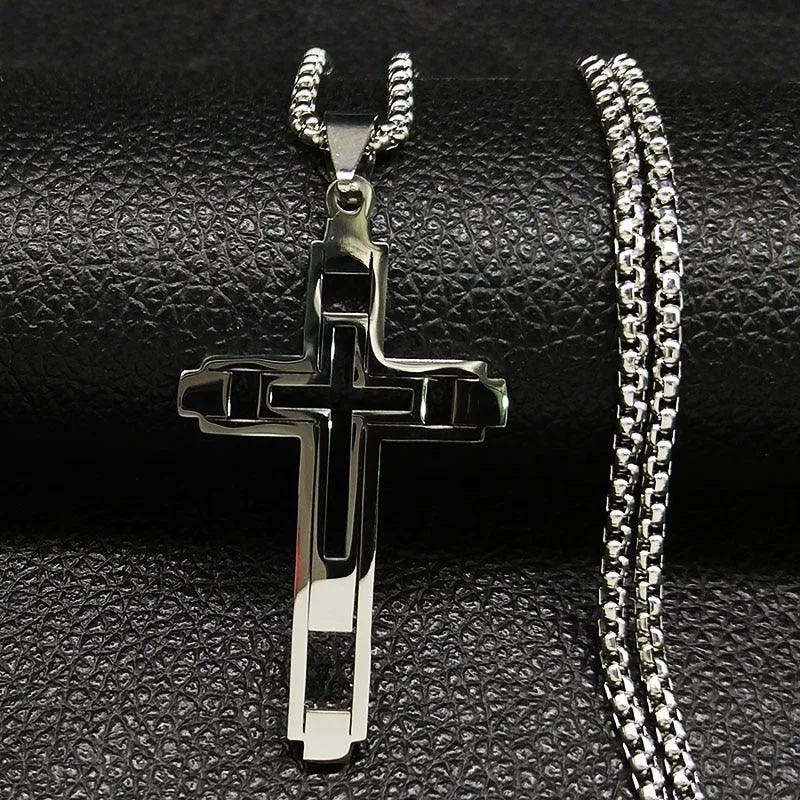Fashion Cross Stainless Steel Statement Necklace for Men - Silver Colour Necklaces Pendants Jewellery