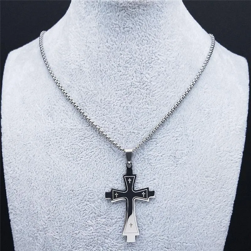 Fashion Cross Stainless Steel Statement Necklace for Men - Silver Colour Necklaces Pendants Jewellery
