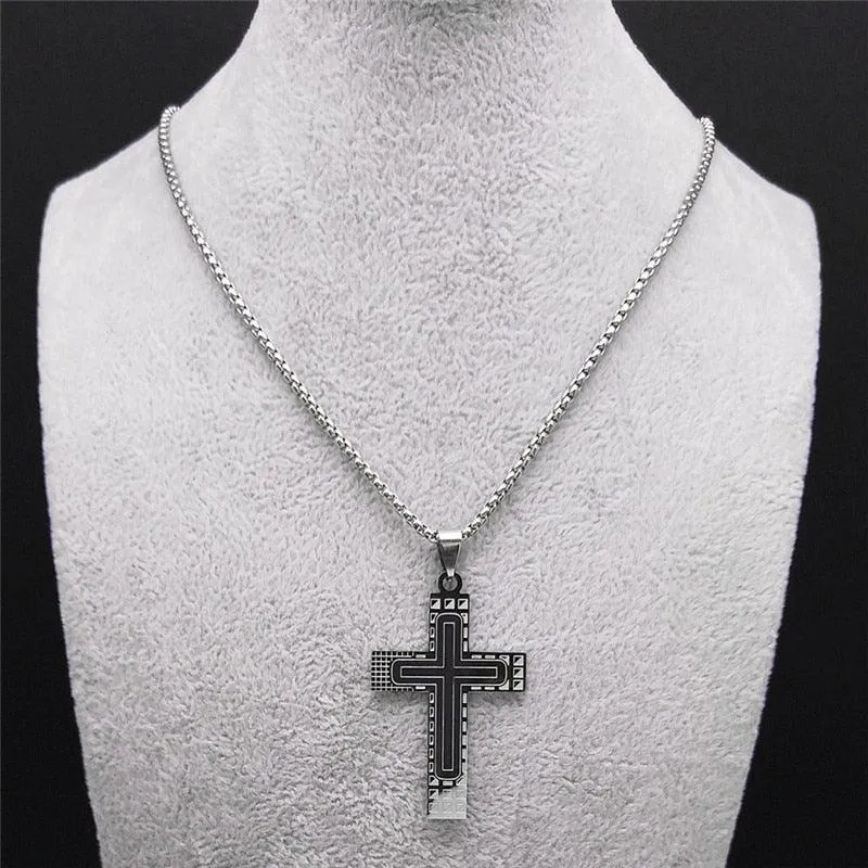 Fashion Cross Stainless Steel Statement Necklace for Men - Silver Colour Necklaces Pendants Jewellery