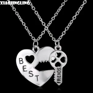 Fashion Double Chain Broken Heart Key Pendant Necklaces