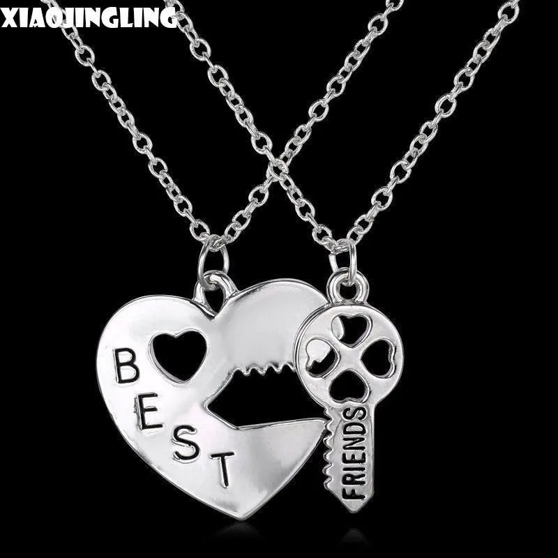 Fashion Double Chain Broken Heart Key Pendant Necklaces