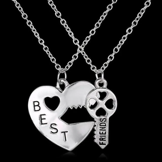 Fashion Double Chain Broken Heart Key Pendant Necklaces