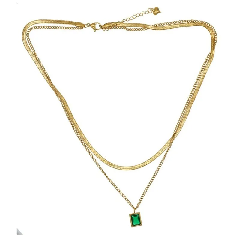 Fashion Fine Jewelry 2 Layer Geometry Embedded Zircon Charms Chain Choker Necklaces Pendant For Women