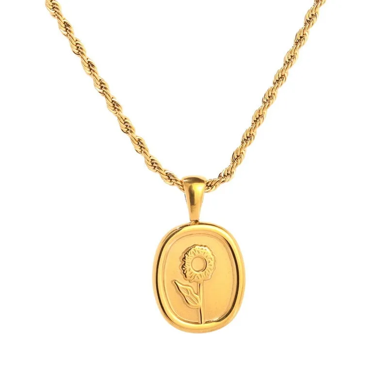 Fashion Fine Jewelry Vintage Oval Tag Flowers Charms Thick Chain Choker Necklaces