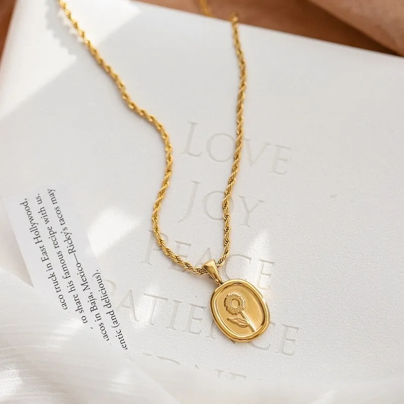 Fashion Fine Jewelry Vintage Oval Tag Flowers Charms Thick Chain Choker Necklaces