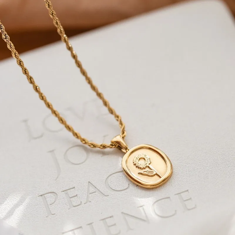 Fashion Fine Jewelry Vintage Oval Tag Flowers Charms Thick Chain Choker Necklaces