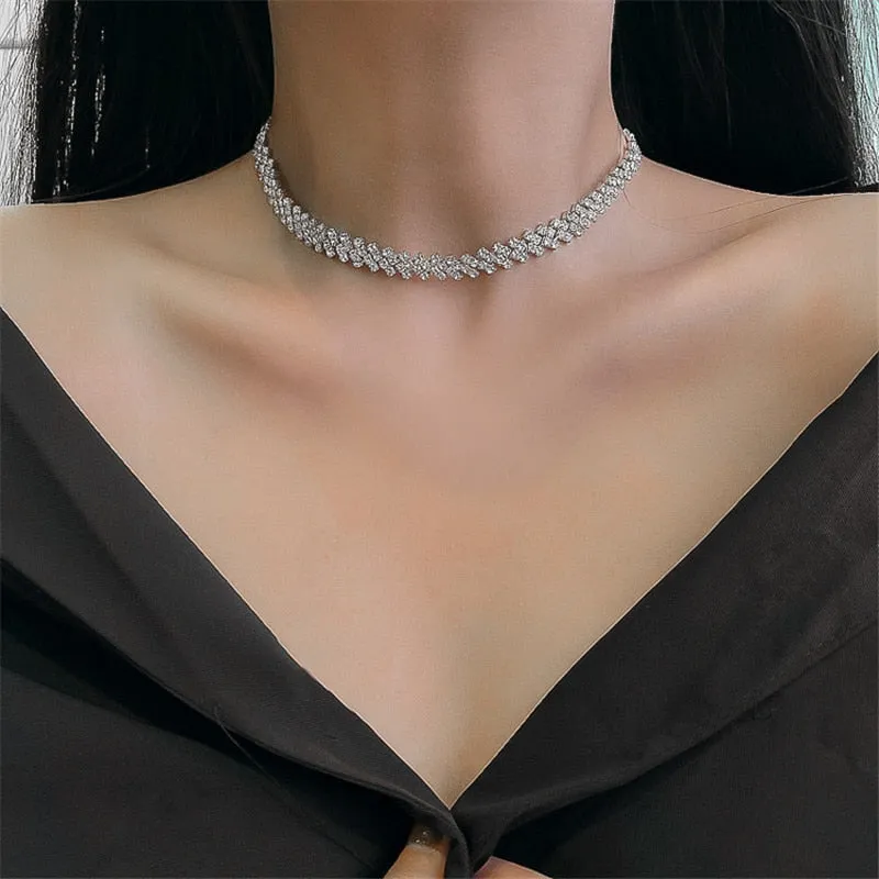 Fashion Full Rhinestone Choker Necklaces for Women Geometric Crystal Necklaces