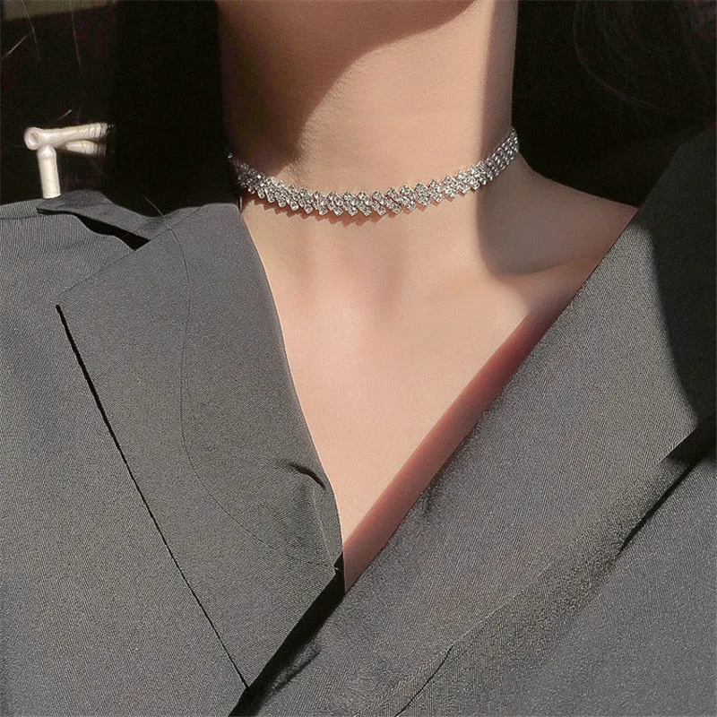 Fashion Full Rhinestone Choker Necklaces for Women Geometric Crystal Necklaces