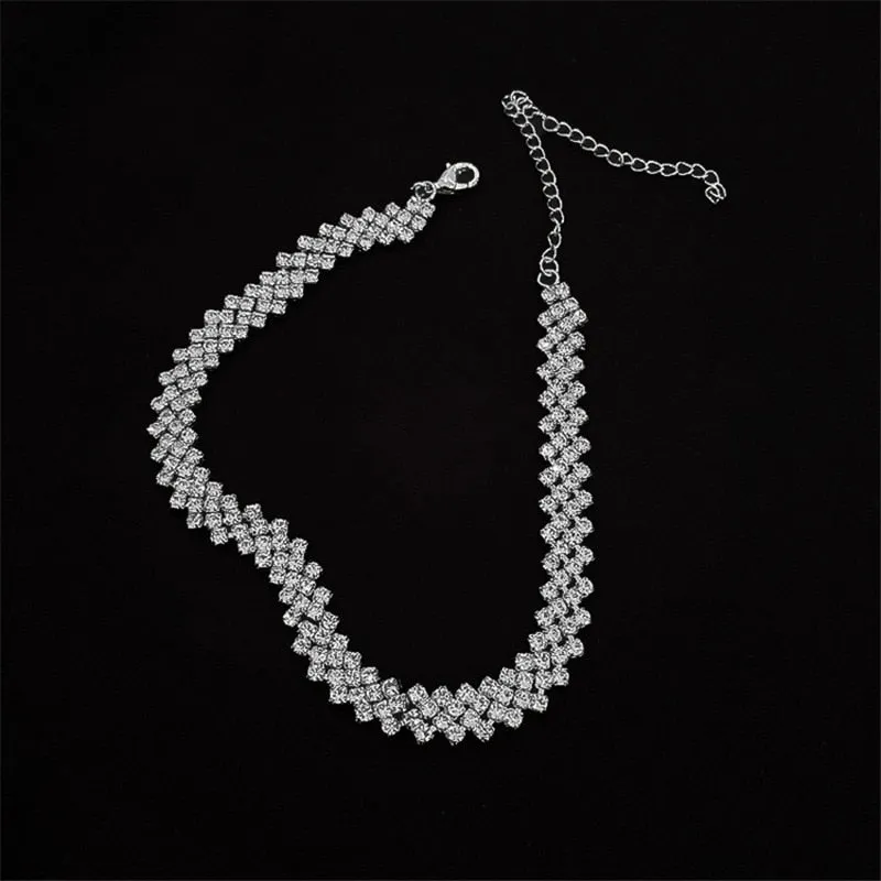 Fashion Full Rhinestone Choker Necklaces for Women Geometric Crystal Necklaces