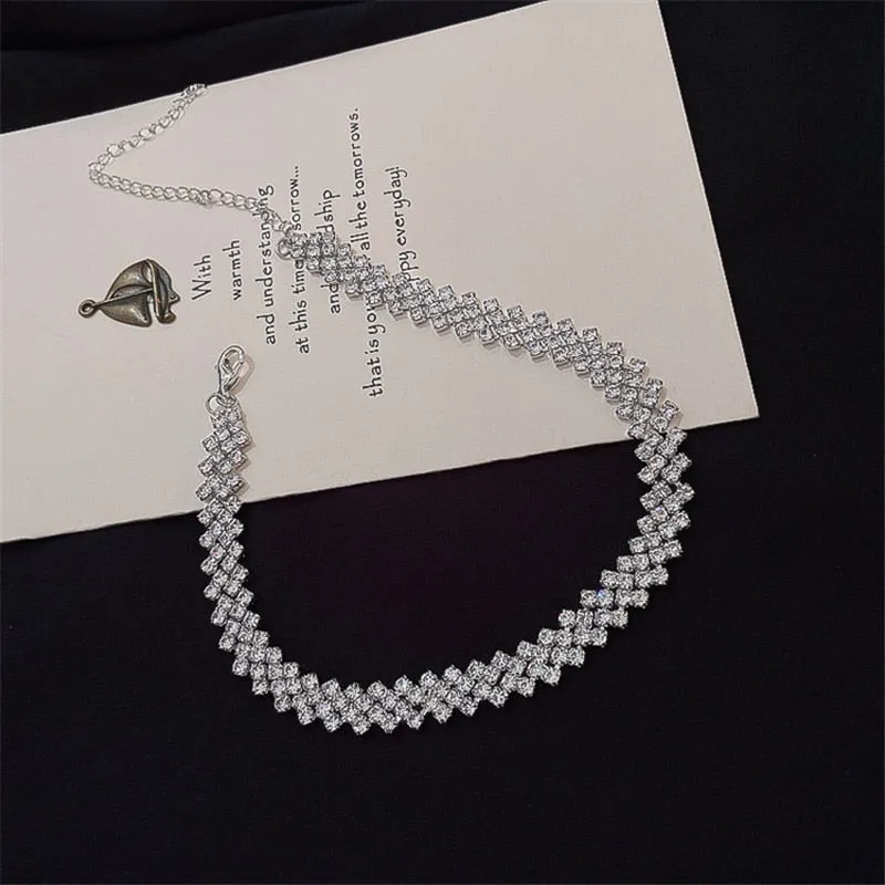 Fashion Full Rhinestone Choker Necklaces for Women Geometric Crystal Necklaces