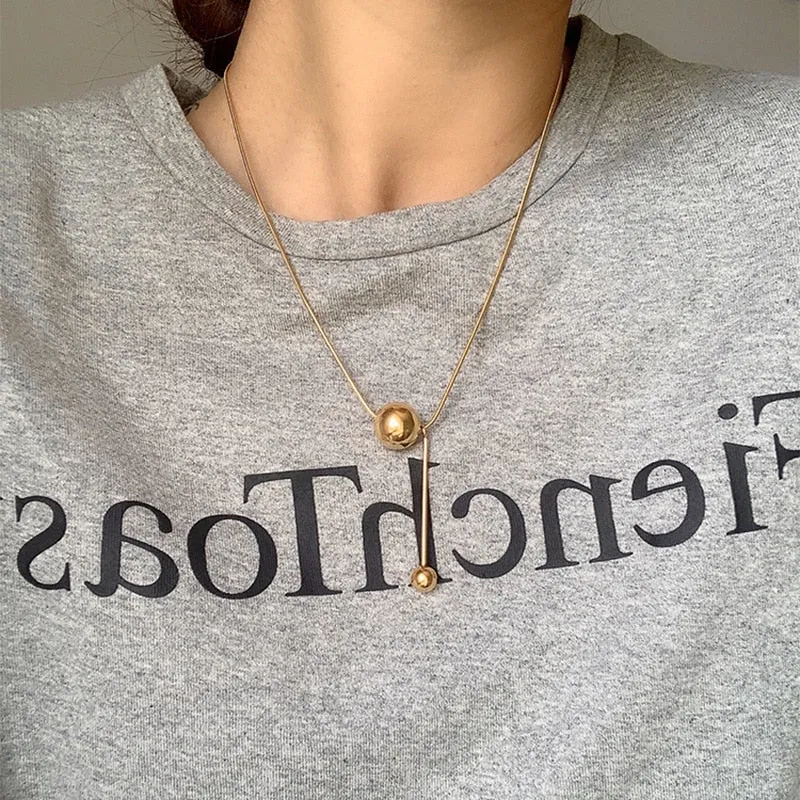 Fashion geometric snake bone chain titanium steel ball pendant necklace