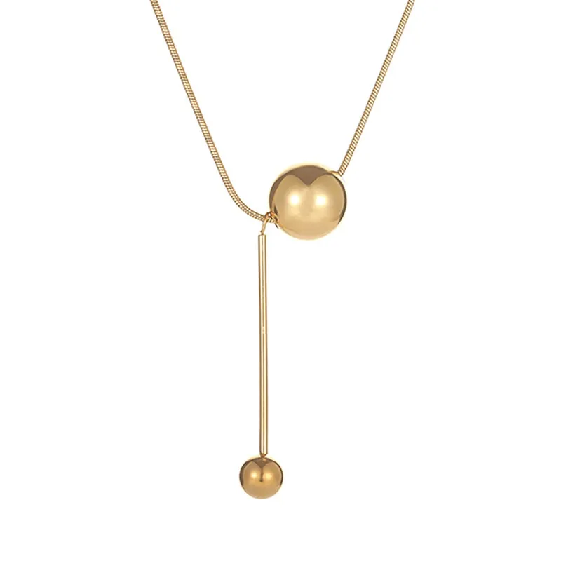 Fashion geometric snake bone chain titanium steel ball pendant necklace