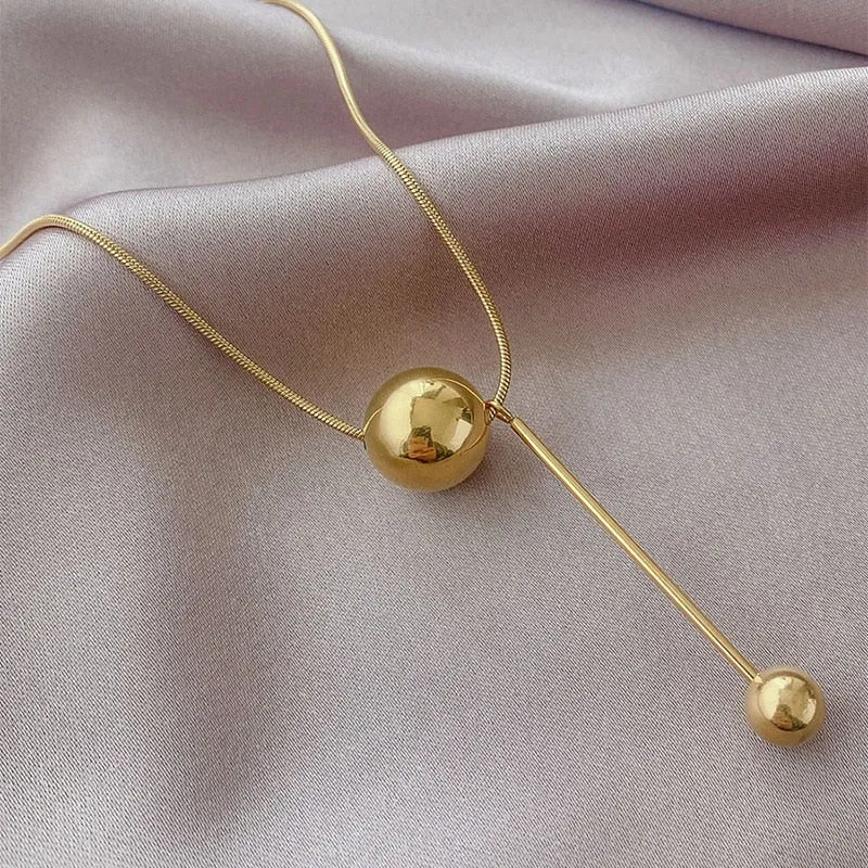 Fashion geometric snake bone chain titanium steel ball pendant necklace