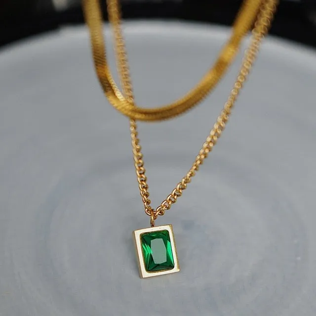 Fashion High-end Jewelry Rhombus Zircon Charm Chain Necklace Necklace Pendant for Women