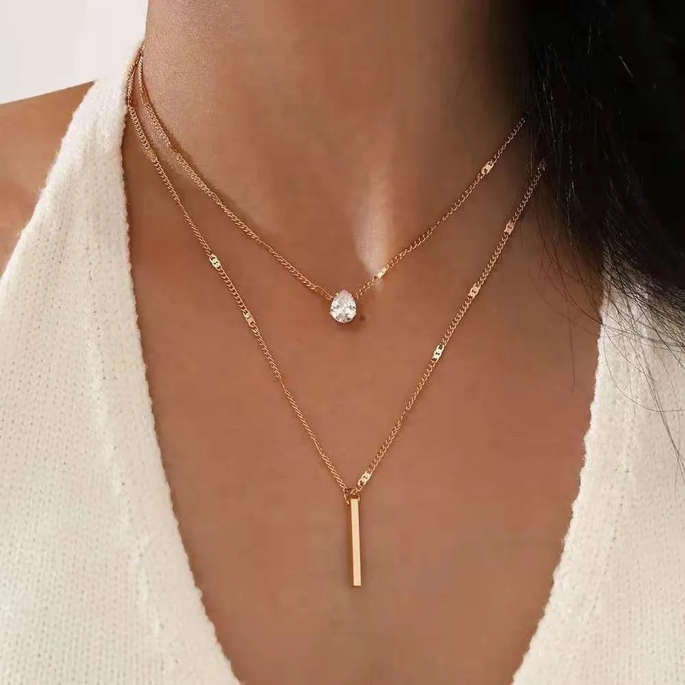 Fashion High-end Jewelry Rhombus Zircon Charm Chain Necklace Necklace Pendant for Women