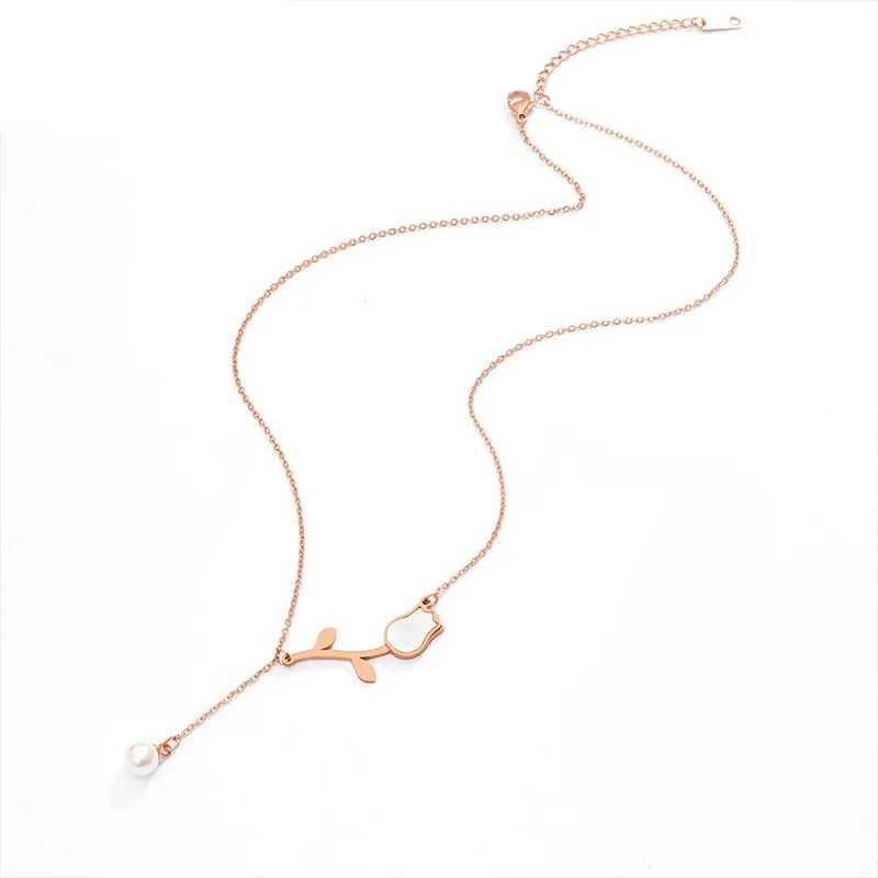 Fashion  Shell Pearl Tassel vintage Tulip Charms Chain Choker Necklace Pendant For Women