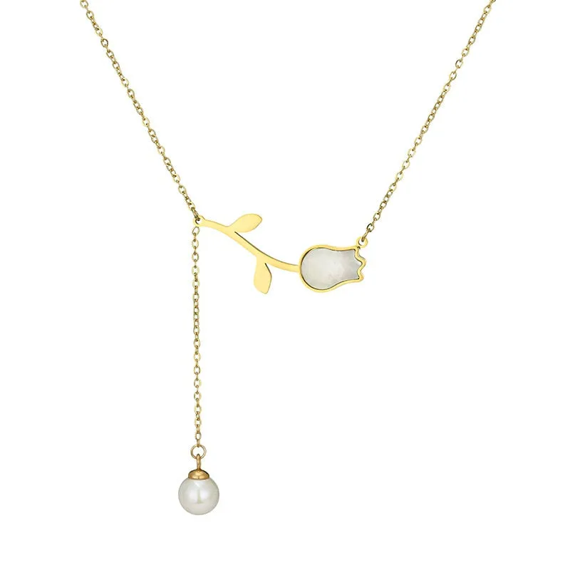 Fashion  Shell Pearl Tassel vintage Tulip Charms Chain Choker Necklace Pendant For Women