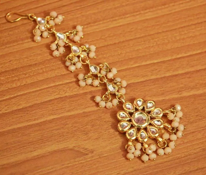 Faun Crystal Kundan Meenakari Tikka With earrings