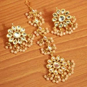 Faun Crystal Kundan Meenakari Tikka With earrings
