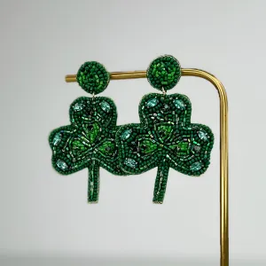 Feeling The Lucky Energy Beaded Green Drop Earrings