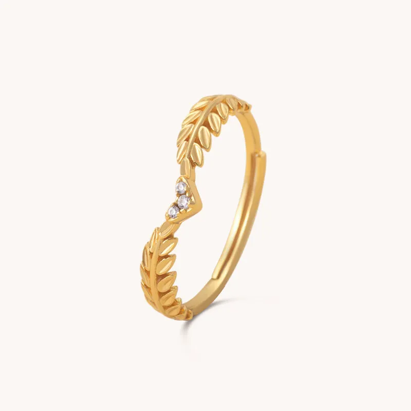 Fern Leaf Adjustable Gold Ring W.