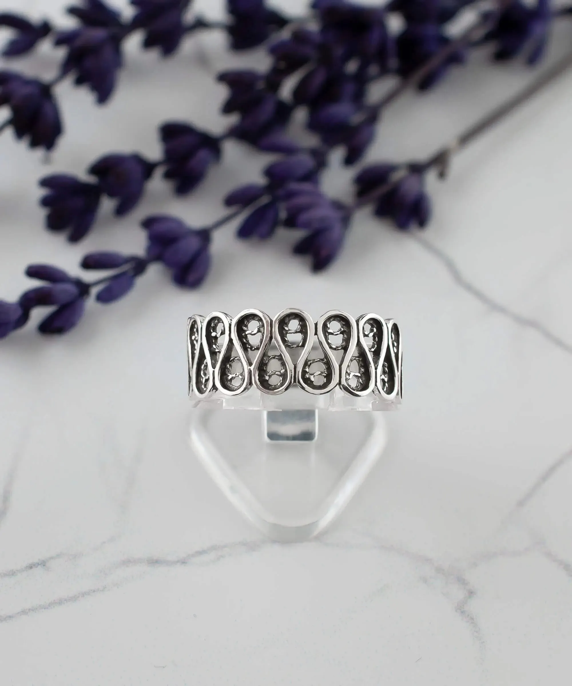 Filigree Art Sterling Silver Women Wavy Band Ring