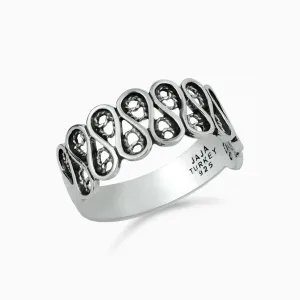 Filigree Art Sterling Silver Women Wavy Band Ring