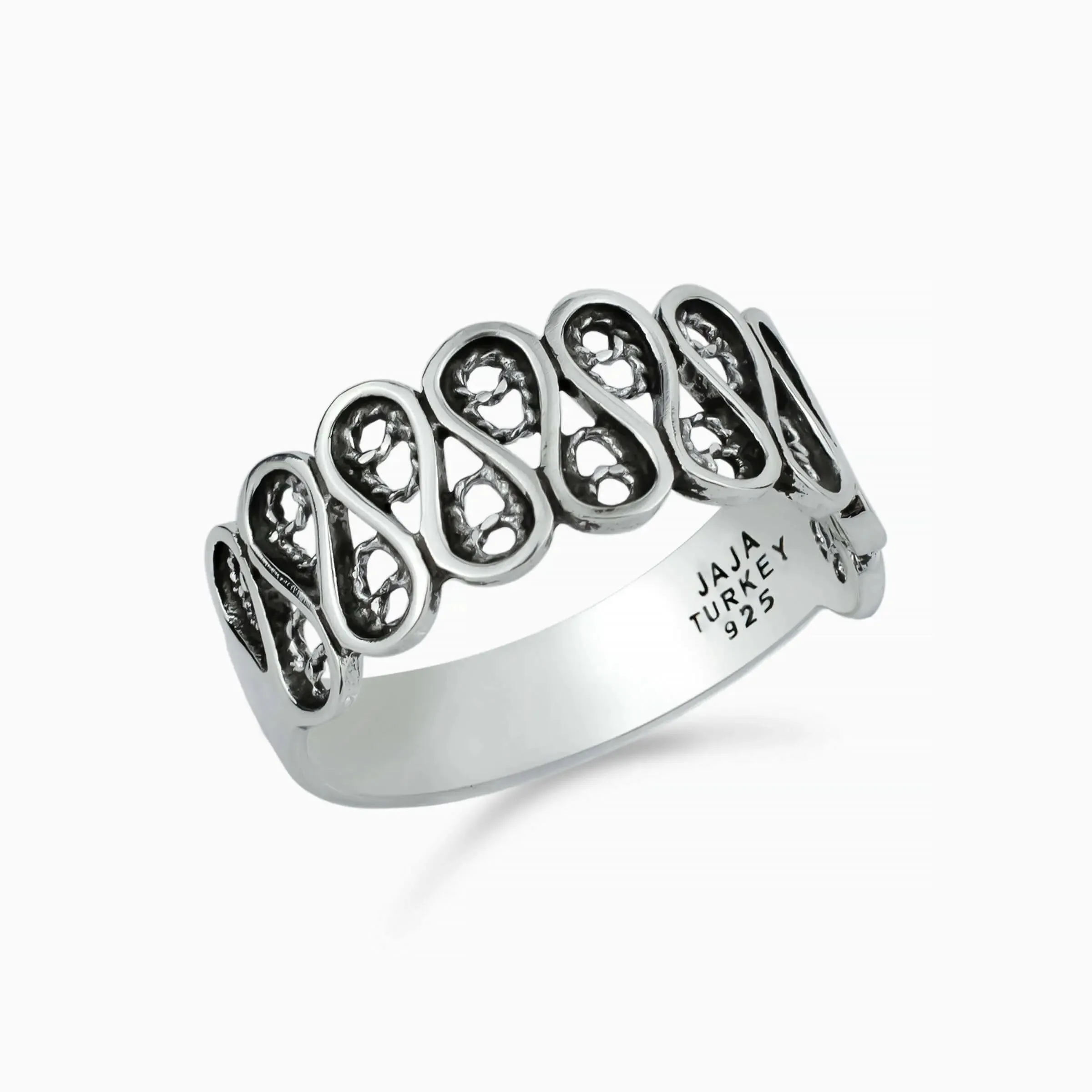 Filigree Art Sterling Silver Women Wavy Band Ring