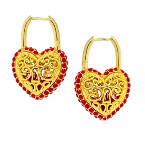 Filled With Love Valentines Red Crystal Earrings by Ritzy Couture DeLuxe-18k Gold Plating