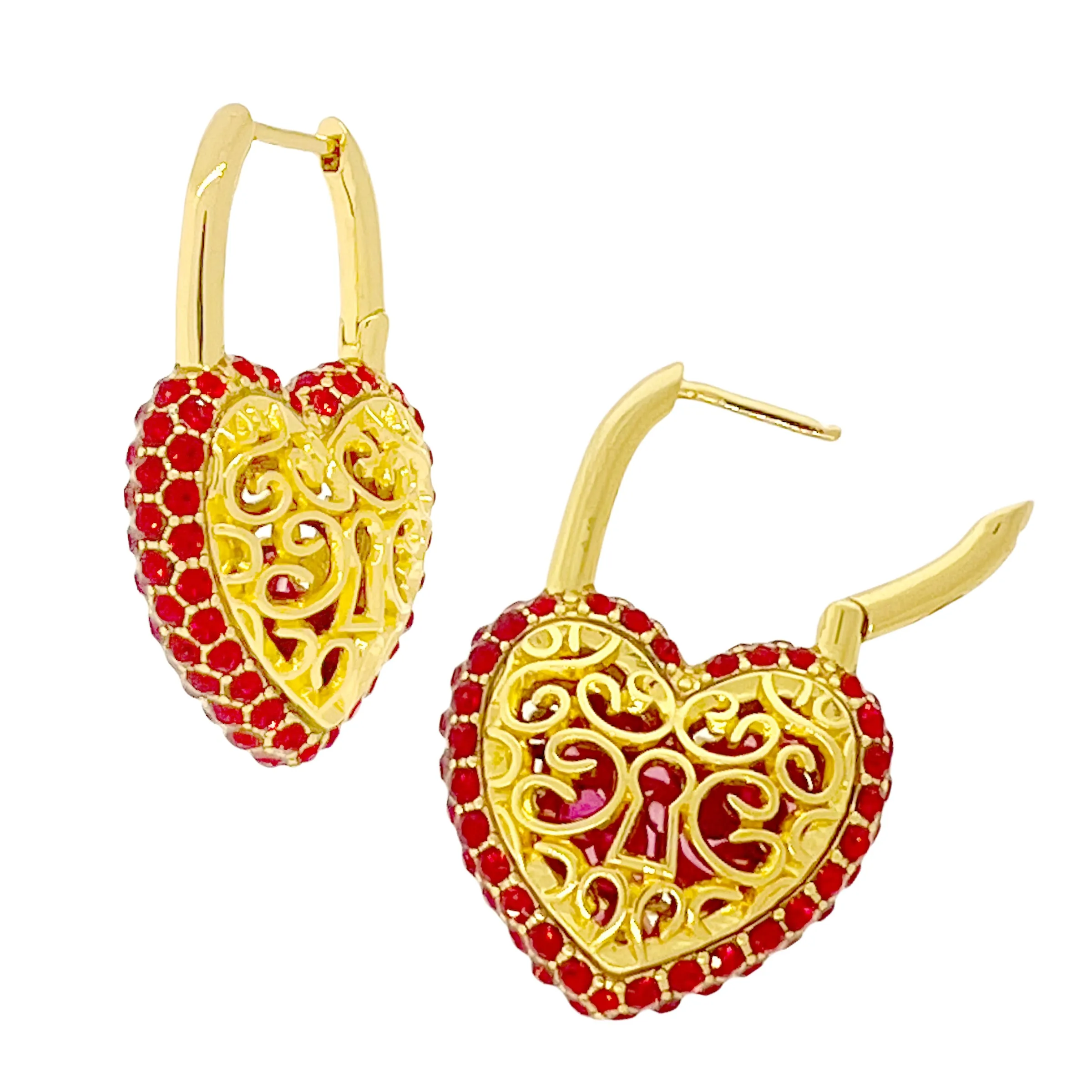 Filled With Love Valentines Red Crystal Earrings by Ritzy Couture DeLuxe-18k Gold Plating