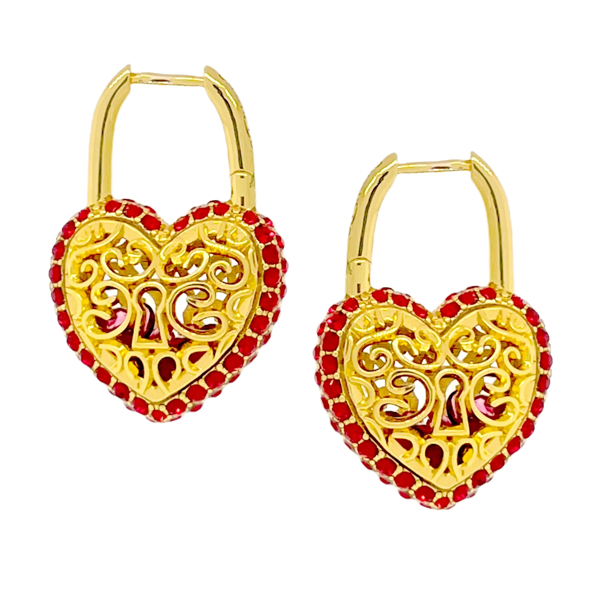 Filled With Love Valentines Red Crystal Earrings by Ritzy Couture DeLuxe-18k Gold Plating