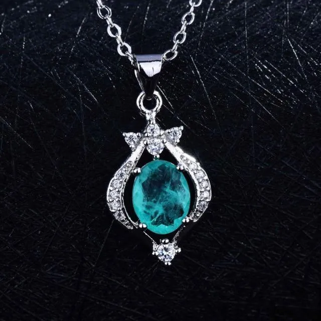 Fine Jewelry Vintage Silver Oval Cut Paraiba Tourmaline Gemstone Pendants Necklaces