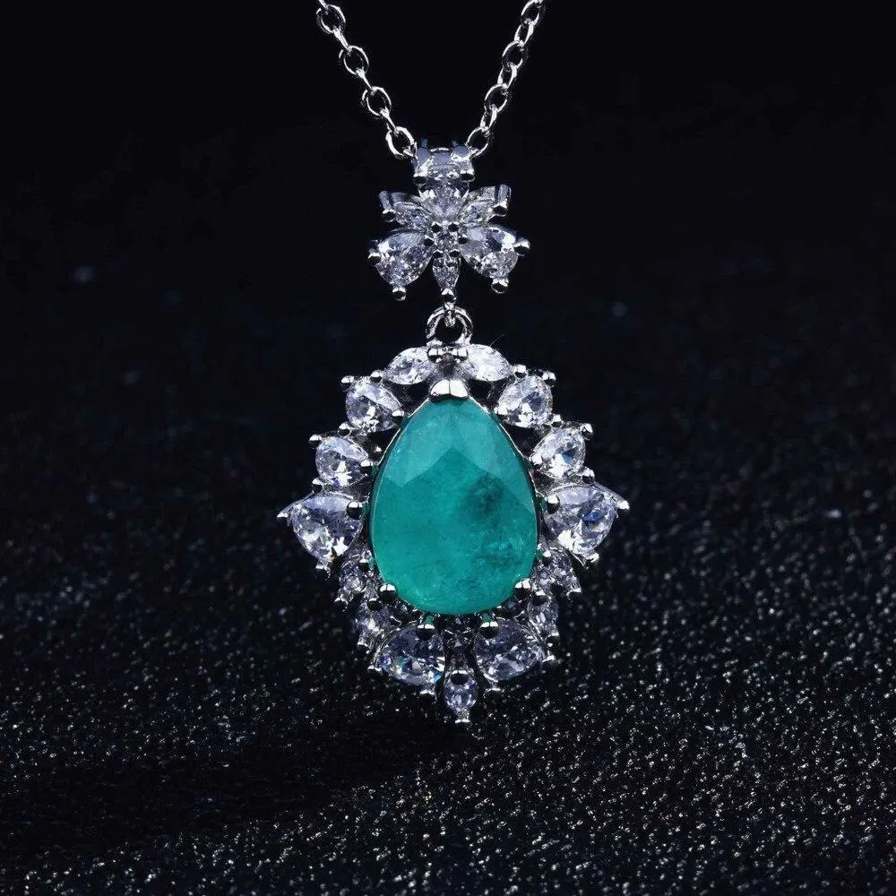 Fine Jewelry Vintage Silver Oval Cut Paraiba Tourmaline Gemstone Pendants Necklaces