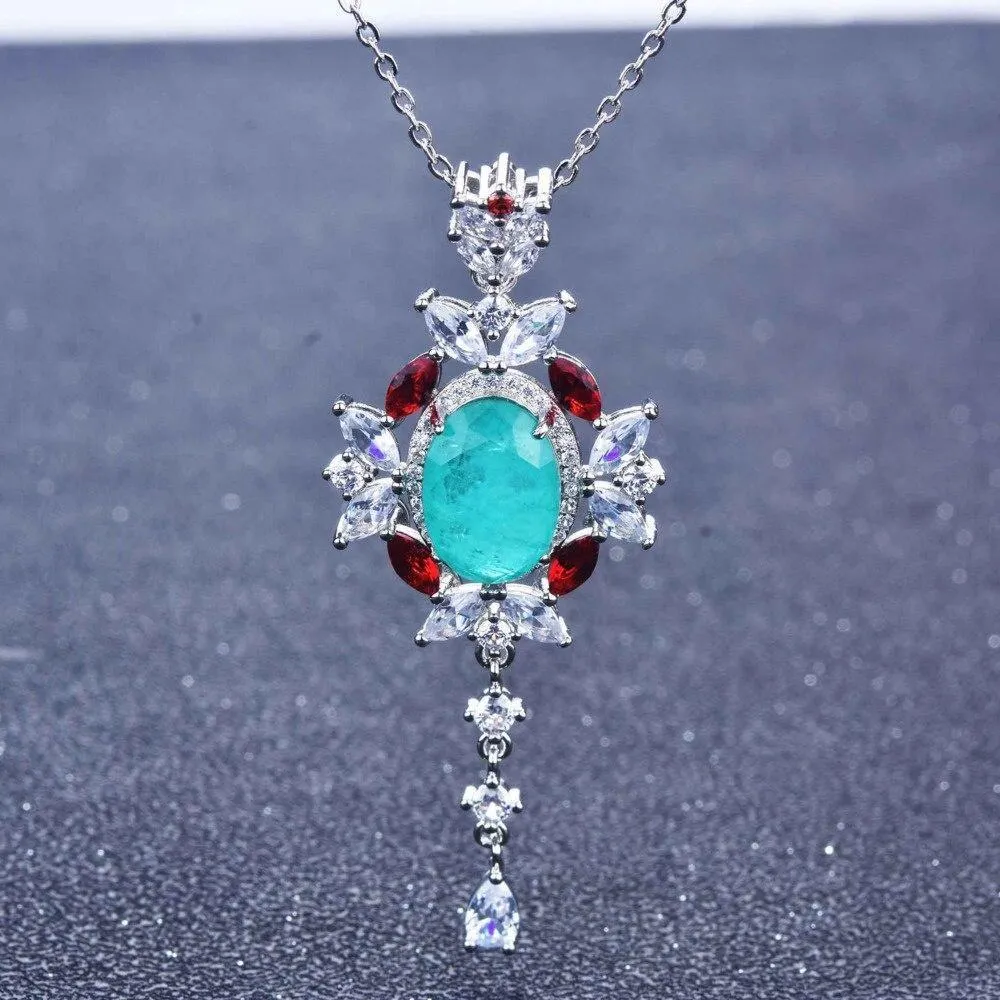 Fine Jewelry Vintage Silver Oval Cut Paraiba Tourmaline Gemstone Pendants Necklaces