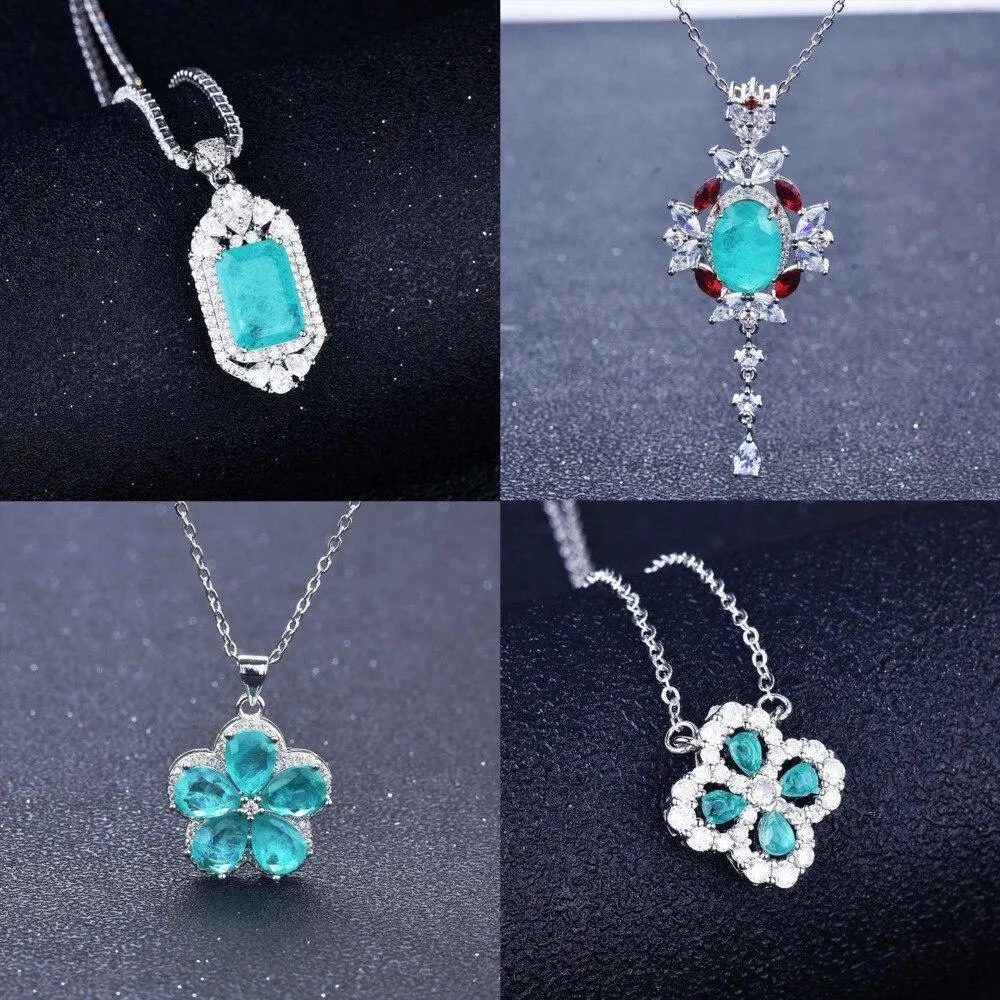 Fine Jewelry Vintage Silver Oval Cut Paraiba Tourmaline Gemstone Pendants Necklaces