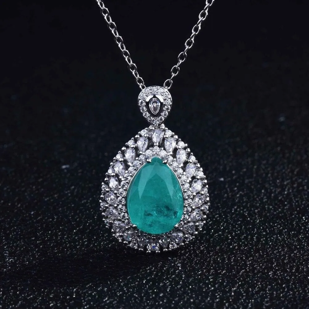 Fine Jewelry Vintage Silver Oval Cut Paraiba Tourmaline Gemstone Pendants Necklaces